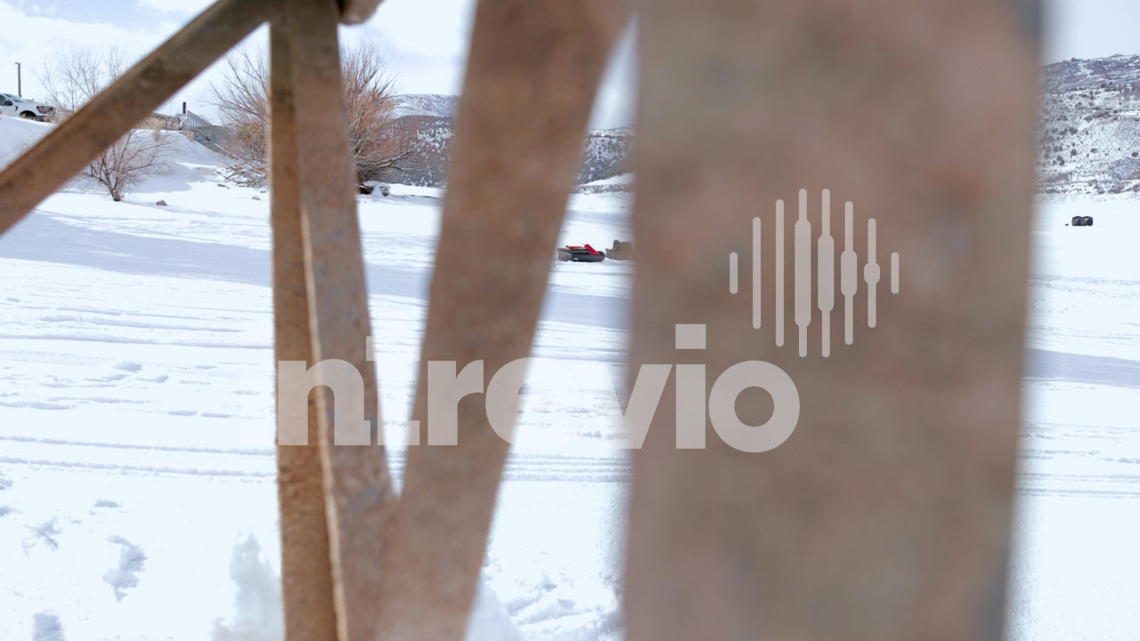 Walking Onto Ice Ice Fishing Thruogh Wood Bridge-01