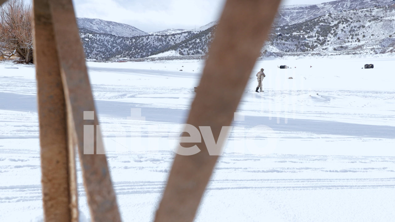 Walking Onto Ice Ice Fishing Thruogh Wood Bridge-02